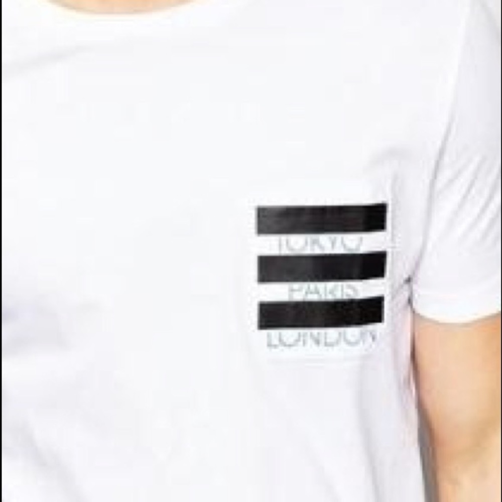 Asos tee city typo with striped pocket sz s NWOT - Picture 5 of 5